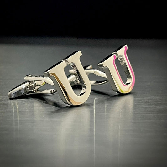 U Letter Alphabet Silver Cufflink