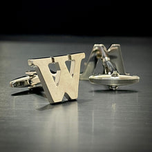 Load image into Gallery viewer, W Letter Alphabet Silver Cufflink