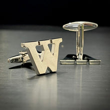 Load image into Gallery viewer, W Letter Alphabet Silver Cufflink