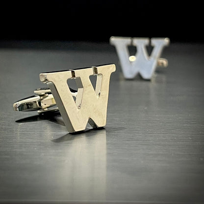 W Letter Alphabet Silver Cufflink