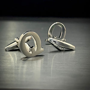 Q Letter Alphabet Silver Cufflink