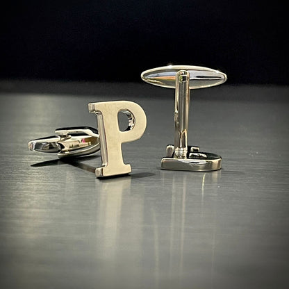 P Letter Alphabet Silver Cufflink