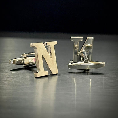 N Letter Alphabet Silver Cufflink