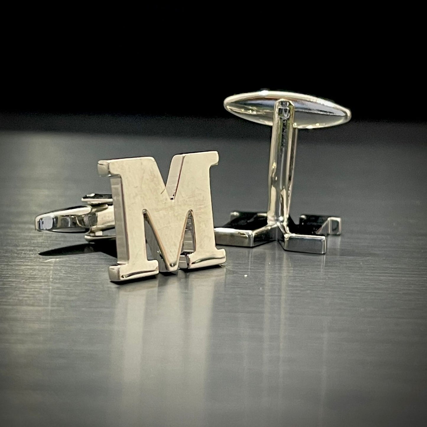 M Letter Alphabet Silver Cufflink