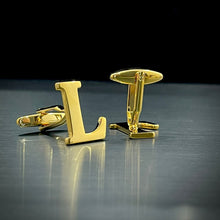 Load image into Gallery viewer, L Letter Alphabet Name Initial Golden Cufflinks For Men Online In Pakistan