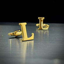 Load image into Gallery viewer, L Letter Alphabet Name Initial Golden Cufflinks For Men Online In Pakistan