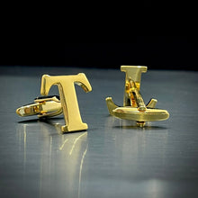 Load image into Gallery viewer, T Letter Alphabet Name Initial Golden Cufflinks For Men Online In Pakistan