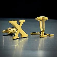 Load image into Gallery viewer, X Letter Alphabet Name Initial Golden Cufflinks For Men Online In Pakistan