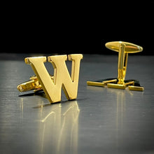 Load image into Gallery viewer, W Letter Alphabet Name Initial Golden Cufflinks For Men Online In Pakistan