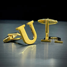 Load image into Gallery viewer, U Letter Alphabet Name Initial Golden Cufflinks For Men Online In Pakistan