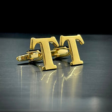 Load image into Gallery viewer, T Letter Alphabet Name Initial Golden Cufflinks For Men Online In Pakistan