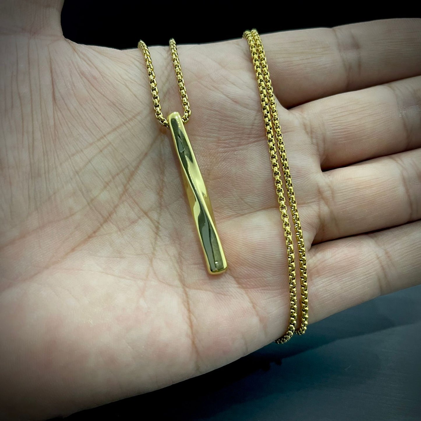 Stainless Steel Golden Twisted Vertical Bar Pendant Necklace For Men Online In Pakistan