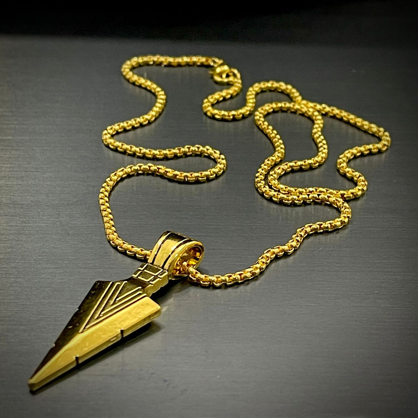 100% Stainless Steel Golden Arrow Pendant Necklace For Men online in Pakistan