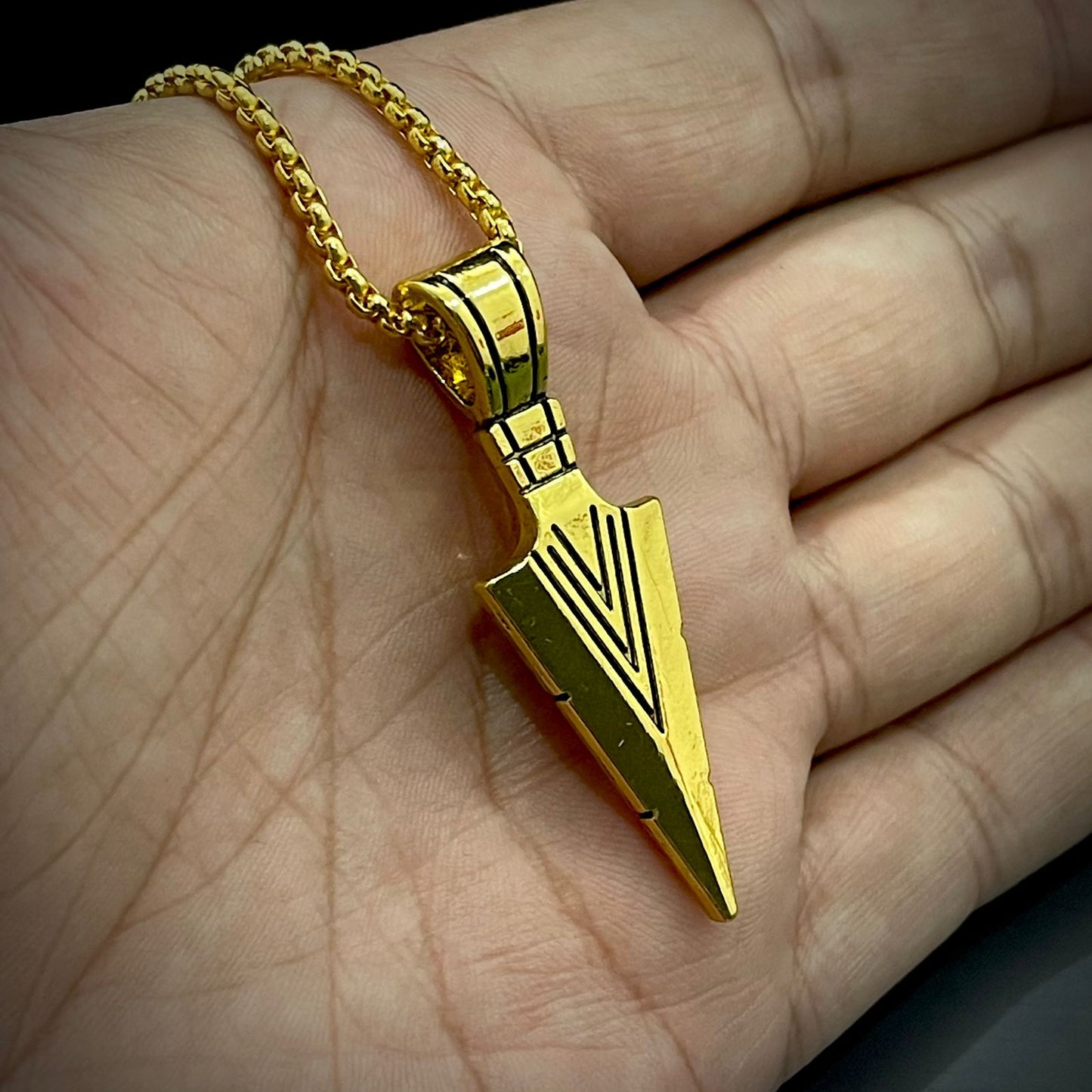 100% Stainless Steel Golden Arrow Pendant Necklace For Men online in Pakistan