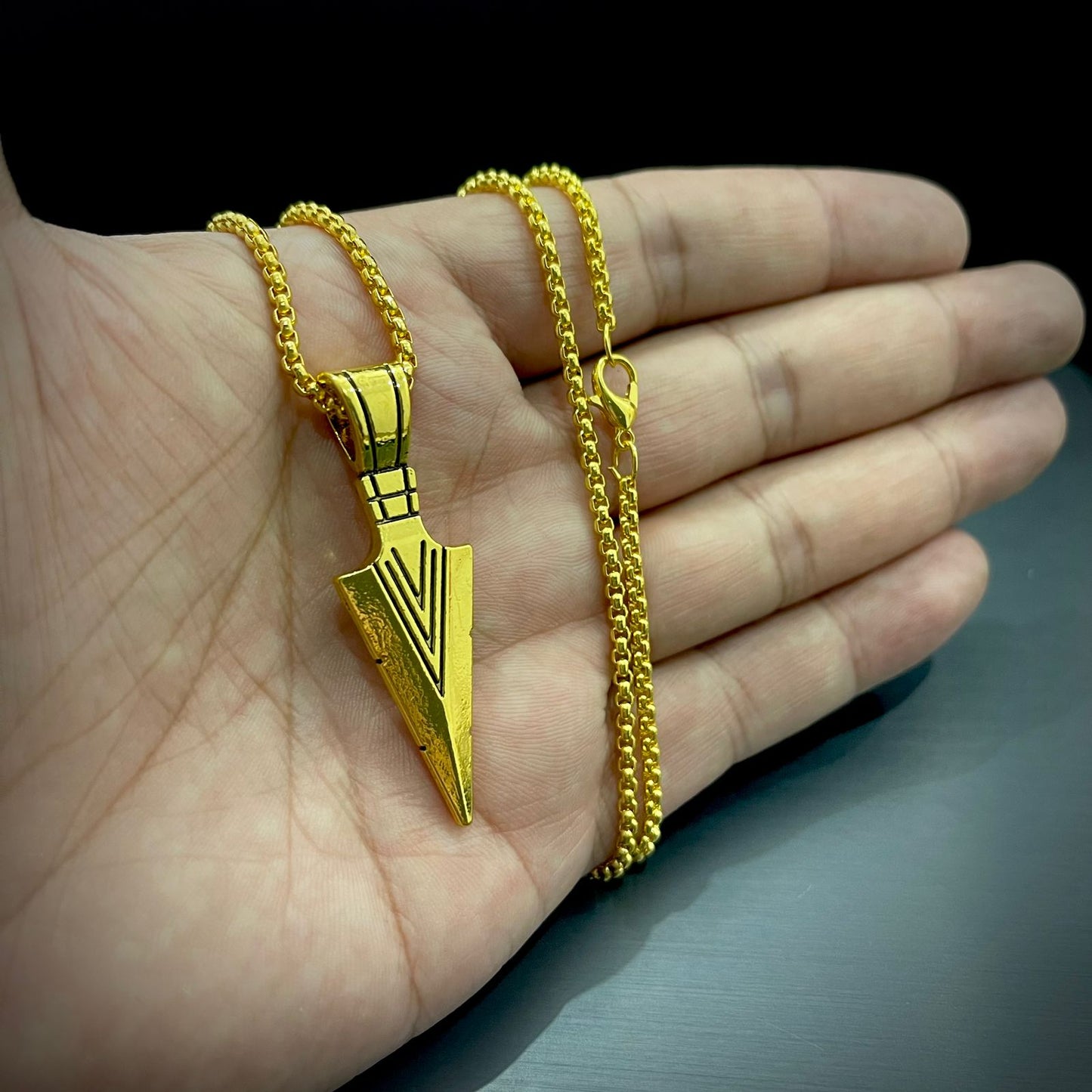Buy Stainless Steel Golden Arrow Pendant Necklace For Men online in Pakistan