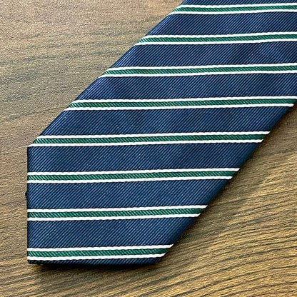 Dark Blue & Green Stripe Slim Neck Tie