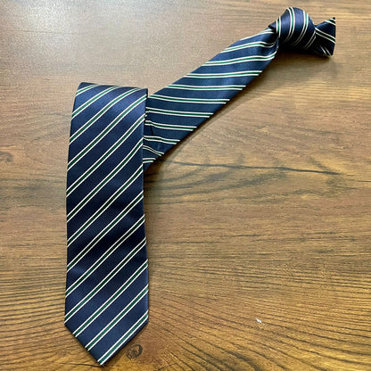 Dark Blue & Green Stripe Slim Neck Tie