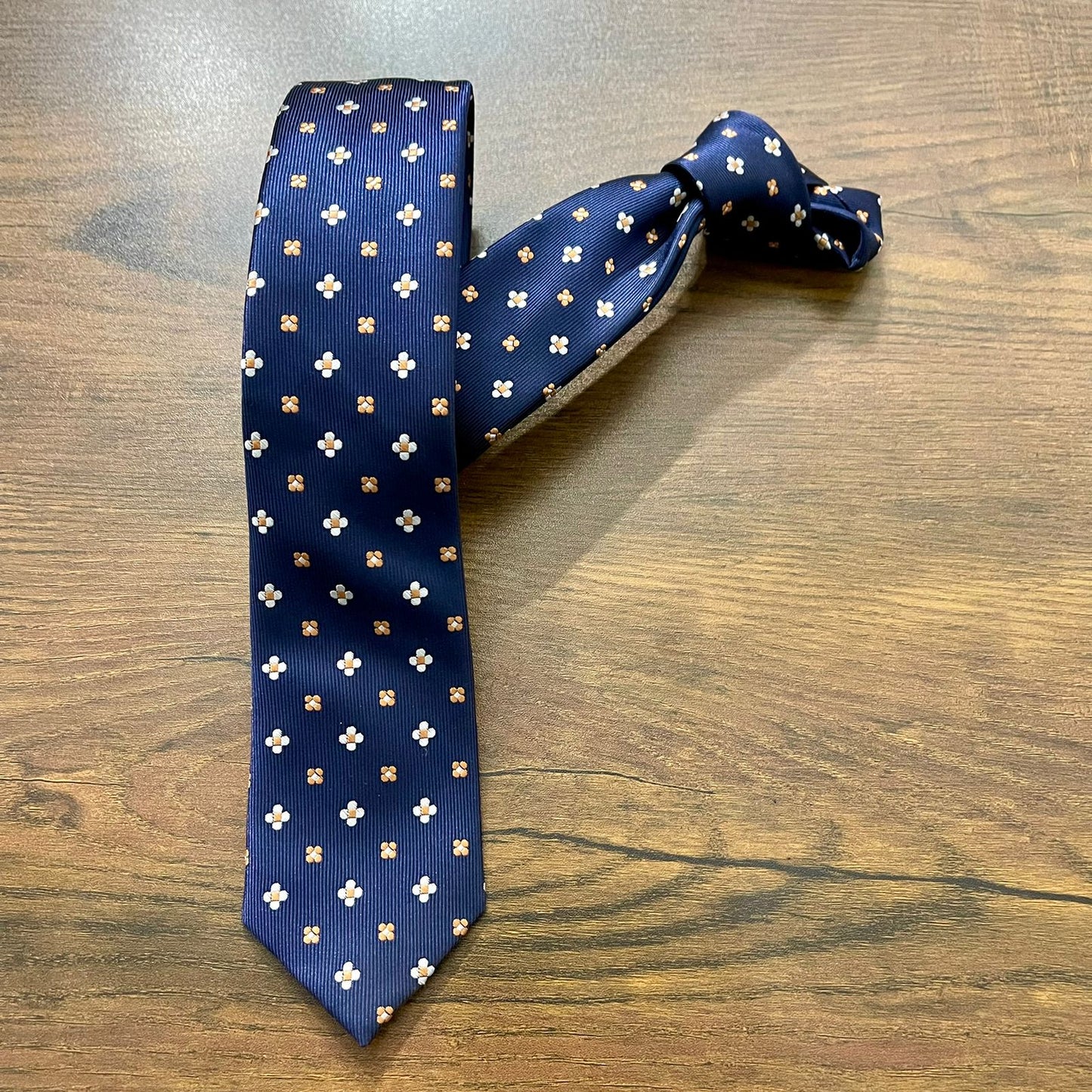 Dark Blue Floral Slim Neck Tie