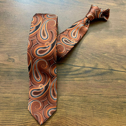Rust Brown Paisley Floral Slim Neck Tie