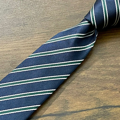 Dark Blue & Green Stripe Slim Neck Tie