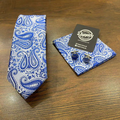 Light Blue Paisley Formal Tie Set For Men
