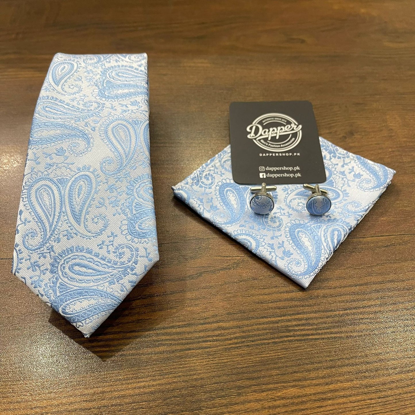 Sky Blue Paisley Tie Set For Men