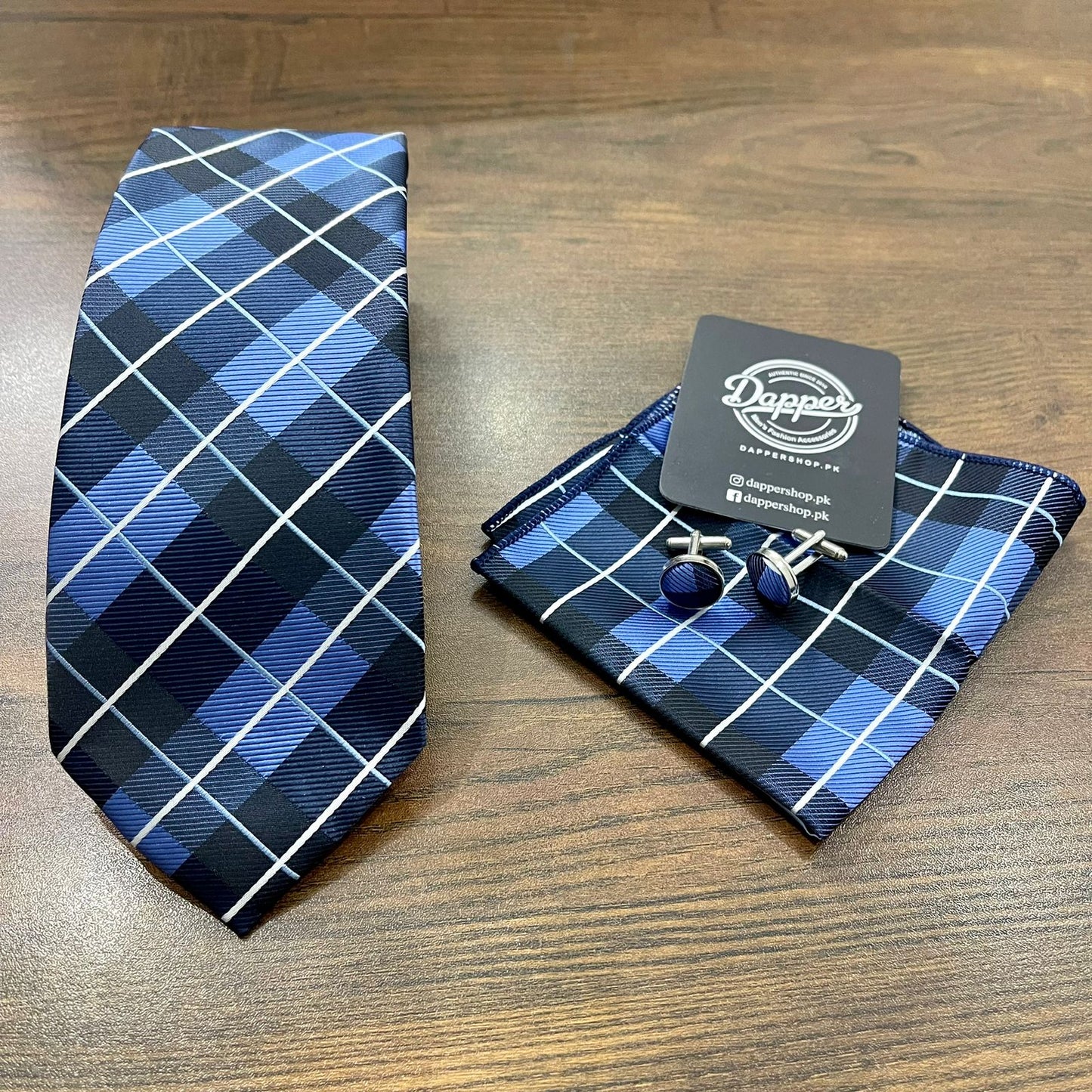 Blue Pattern Tie Set For Men