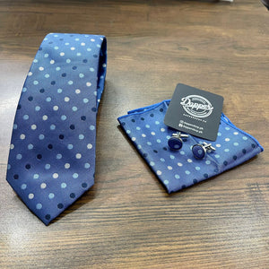 Blue Polka Dots Jacquard Tie Set For Men