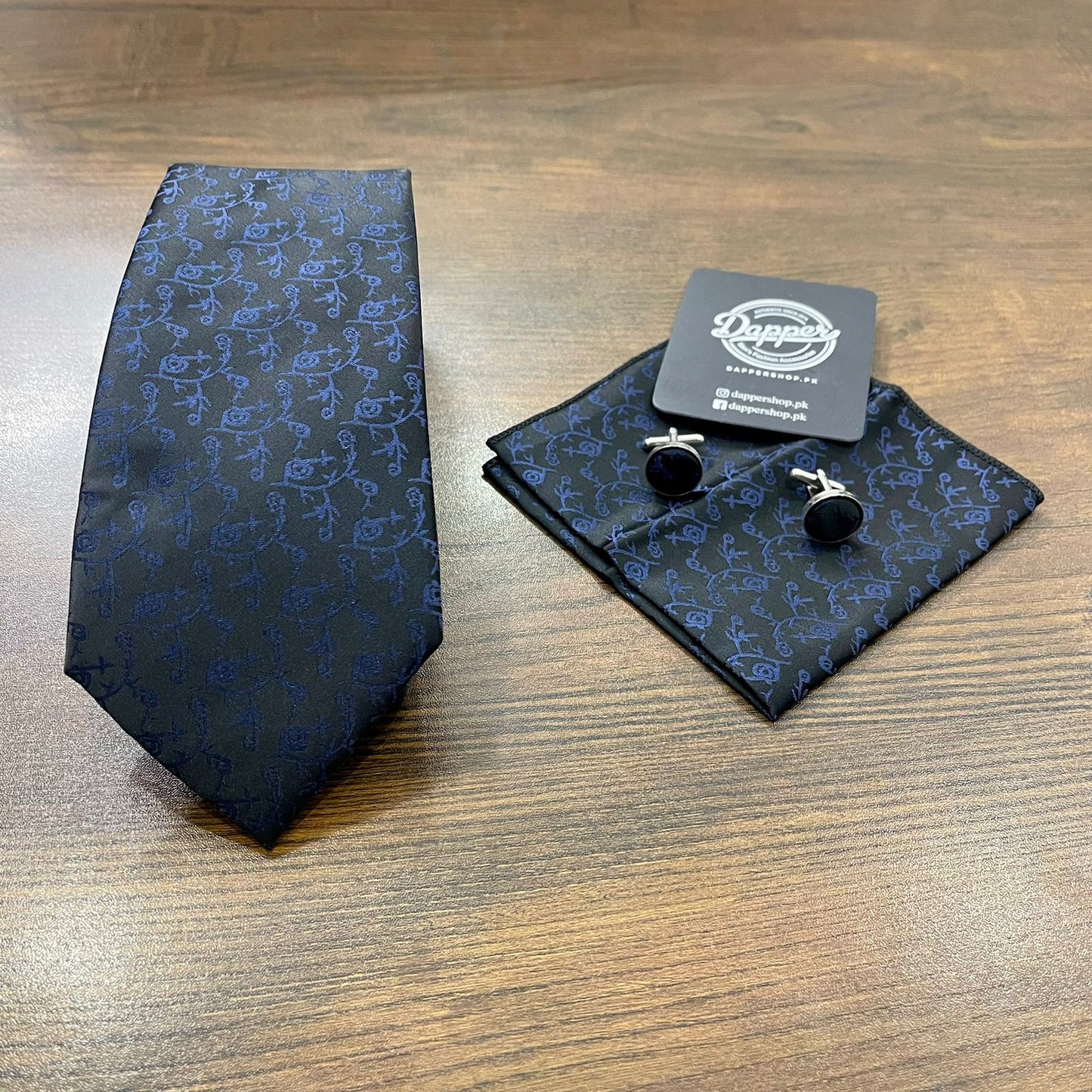 Blue Self Jacquard Tie Set For Men