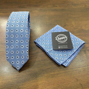 Sky Blue Floral Cotton Printed Tie Set