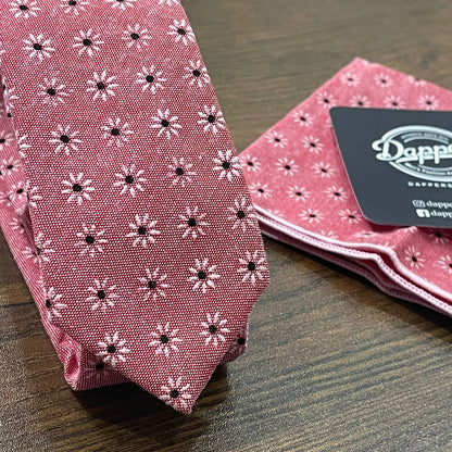 Carrot Pink Floral Cotton Printed Tie Set