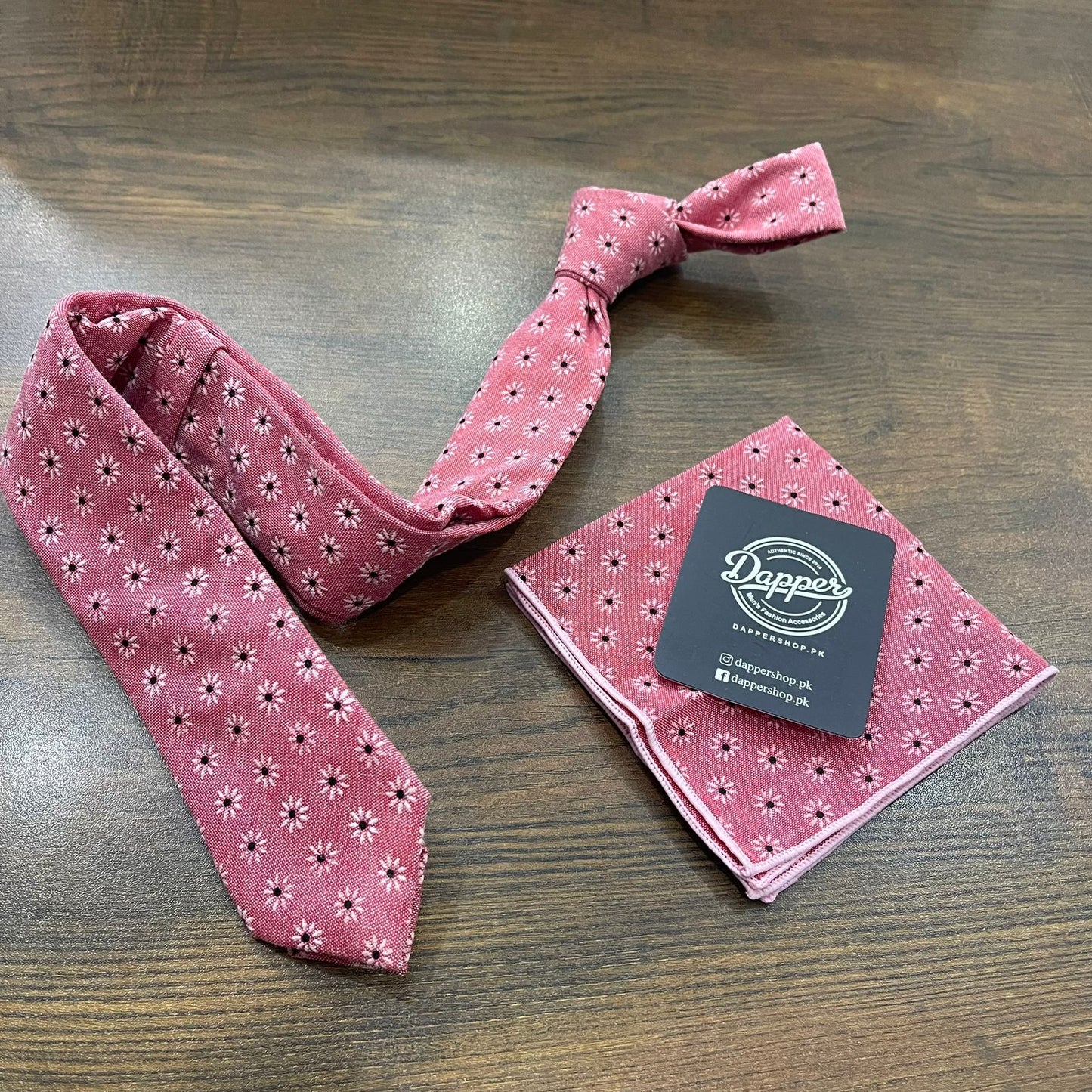 Carrot Pink Floral Cotton Printed Tie Set