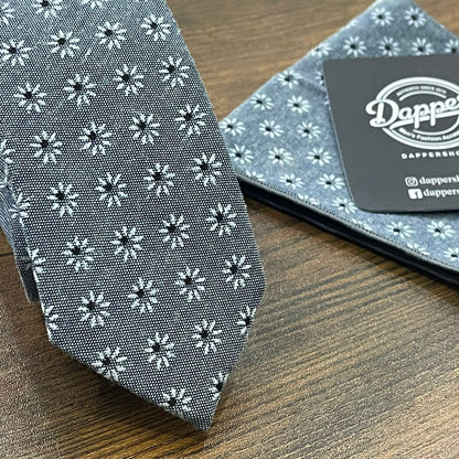 Grey Floral Cotton Printed Tie Set
