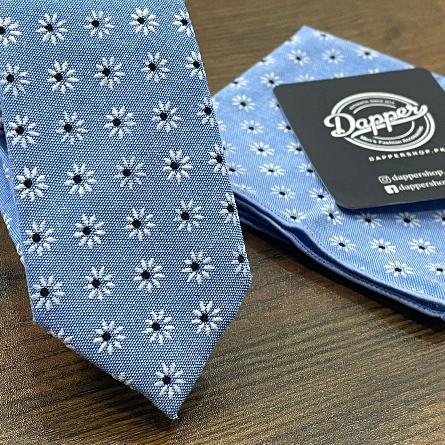 Sky Blue Floral Cotton Printed Tie Set