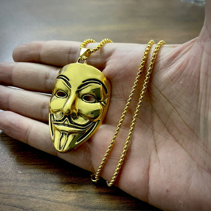 Golden Vendatta Mask Clown Pendant Necklace