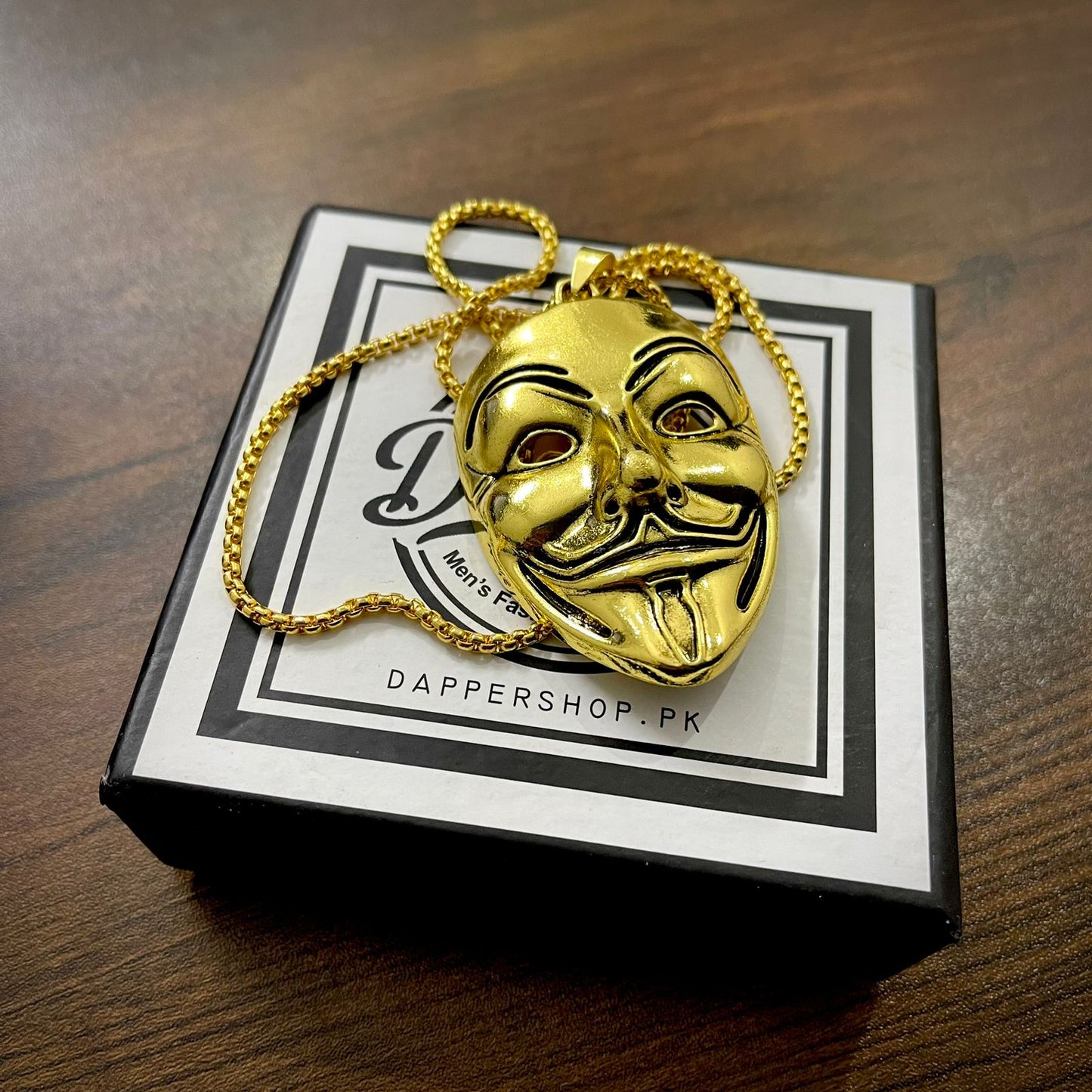 Golden Vendatta Mask Clown Pendant Necklace