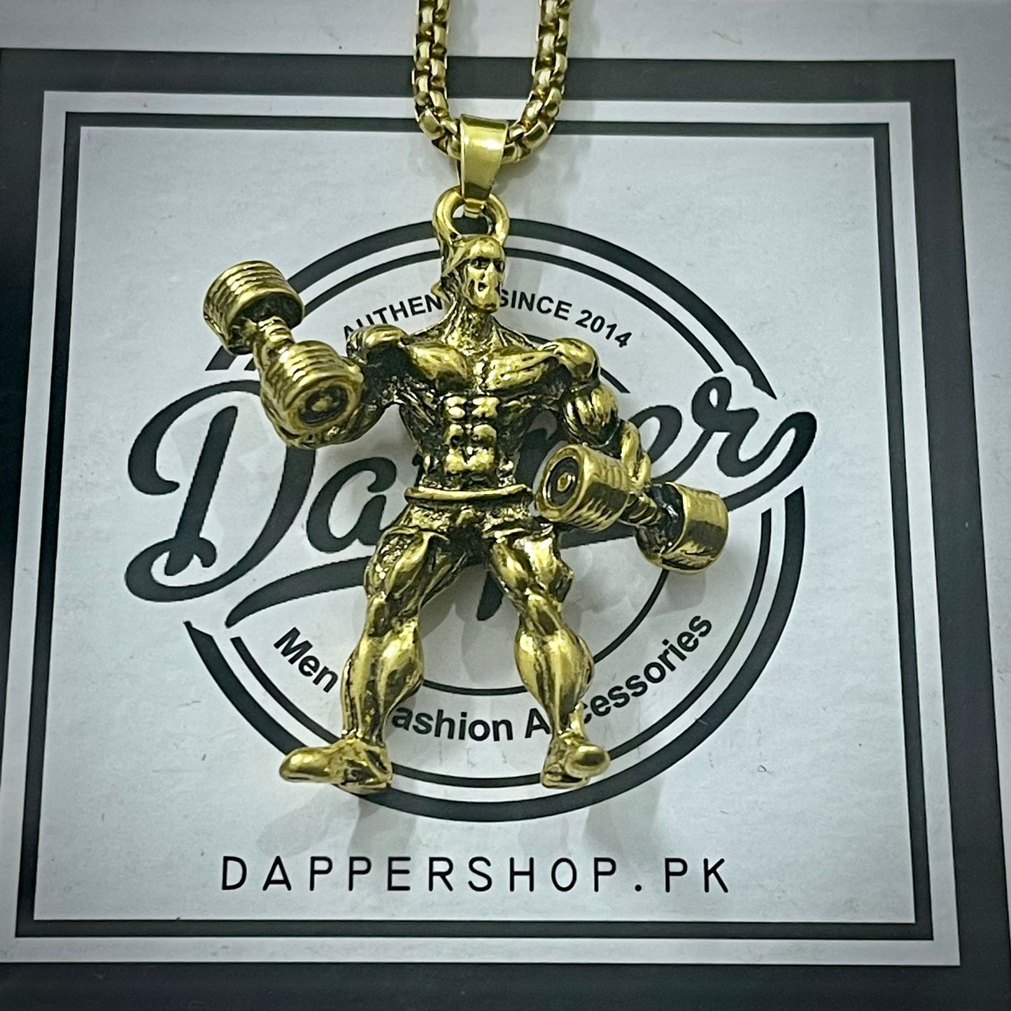 Body Builder With Dumbell Pendant (Antique Gold)