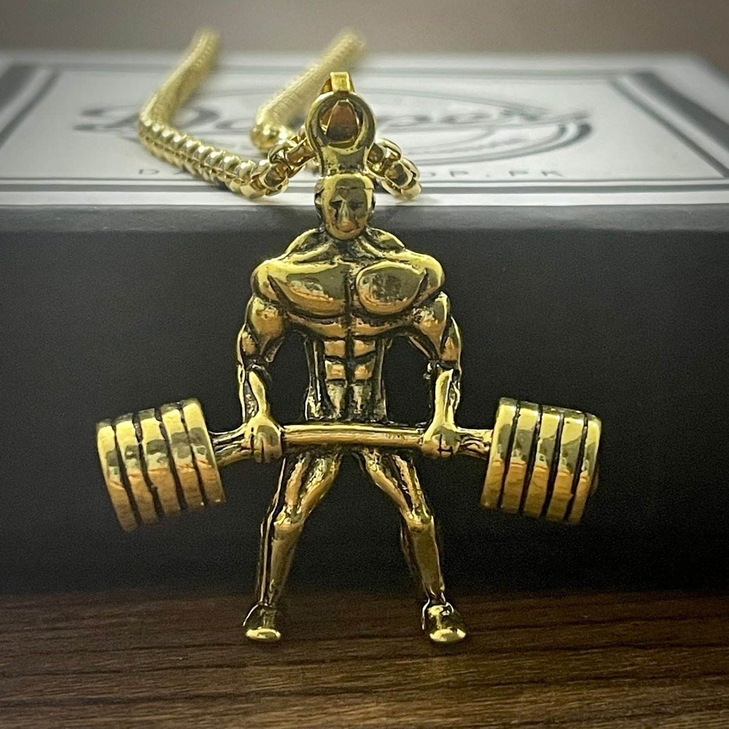 Body Builder With Barbell Pendant (Antique Gold)