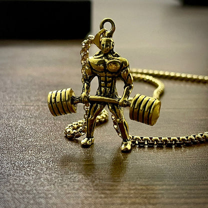 Body Builder With Barbell Pendant (Antique Gold)