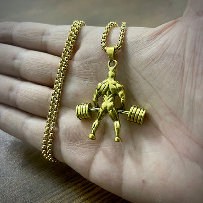 Body Builder With Barbell Pendant (Antique Gold)