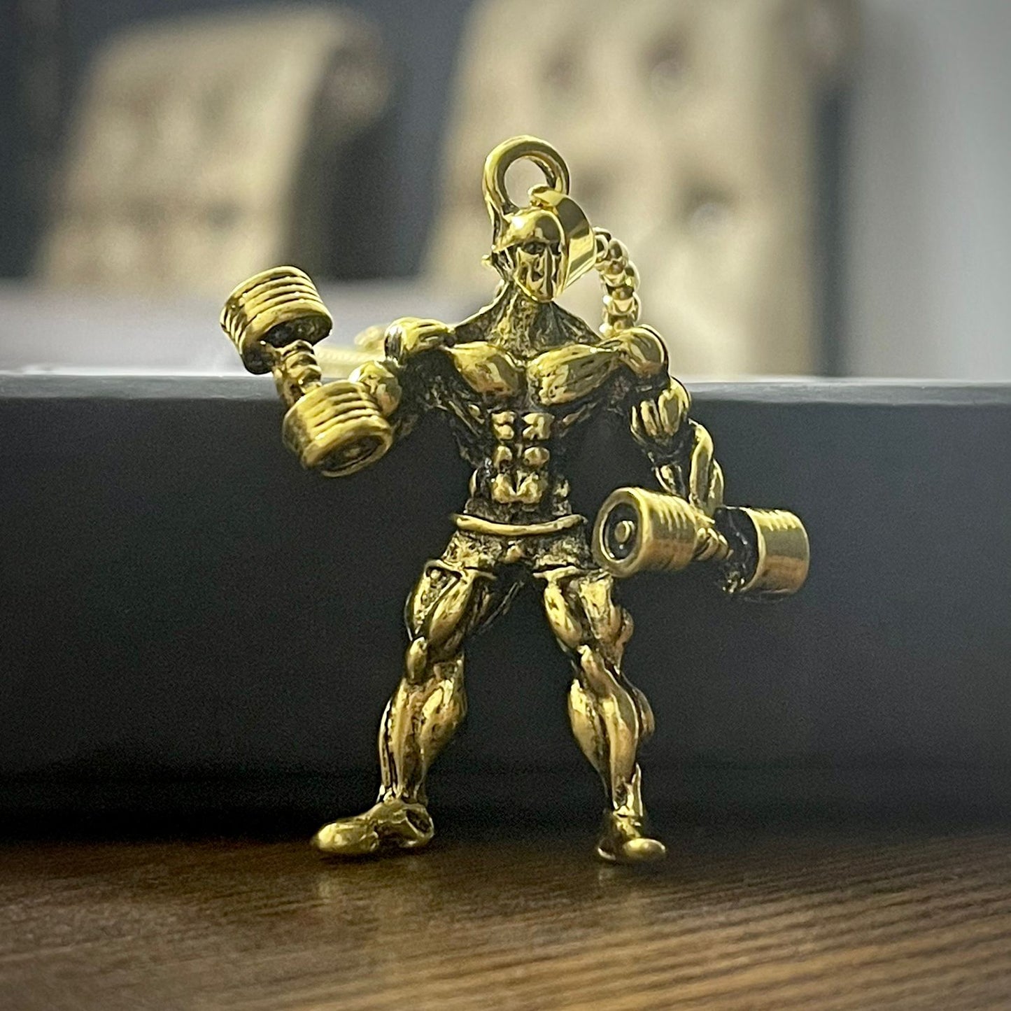 Body Builder With Dumbell Pendant (Antique Gold)