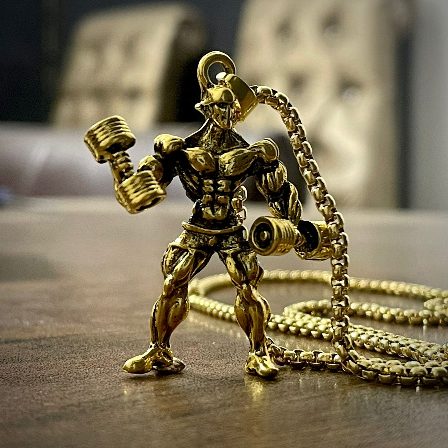 Body Builder With Dumbell Pendant (Antique Gold)