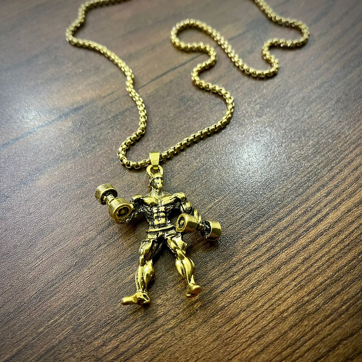 Body Builder With Dumbell Pendant (Antique Gold)