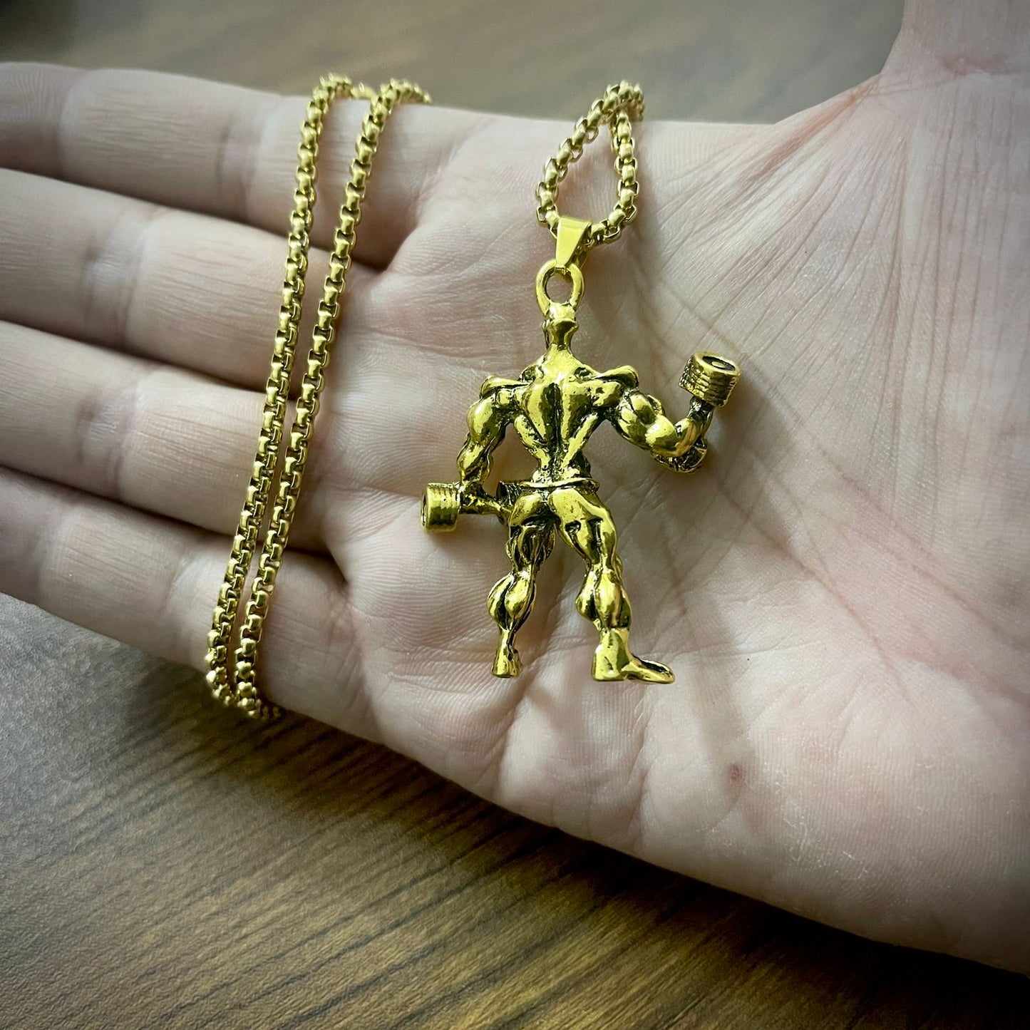 Body Builder With Dumbell Pendant (Antique Gold)