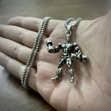 Load image into Gallery viewer, Body Builder With Dumbell Pendant (Antique Silver)
