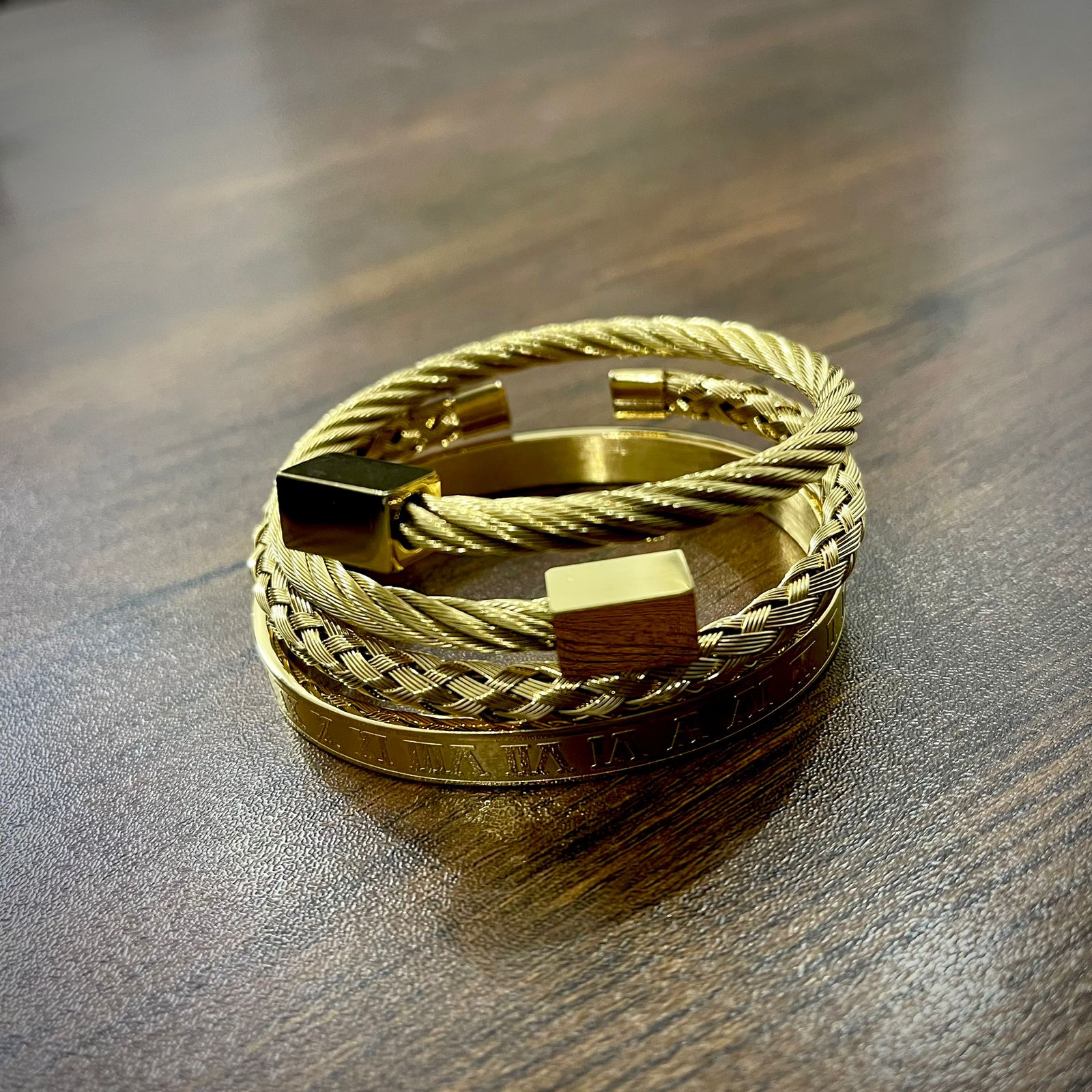 3pcs/set Golden Luxury Men Bracelet Roman Number Bangle Stainless Steel Wristband Opening Cuff Bracelet For Men Online In Pakistan