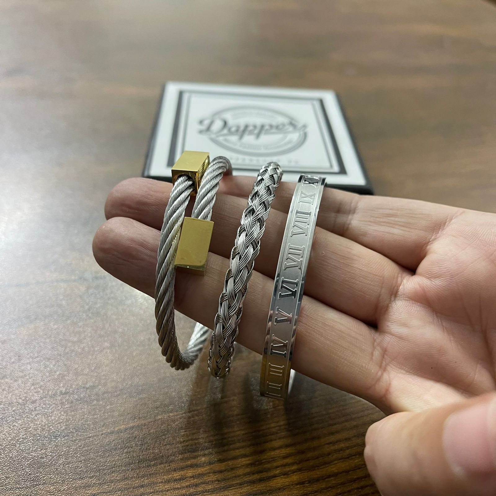 3pcs/set Silver Luxury Men Bracelet Roman Number Bangle Stainless Steel Wristband Opening Cuff Bracelet for men online in pakistan