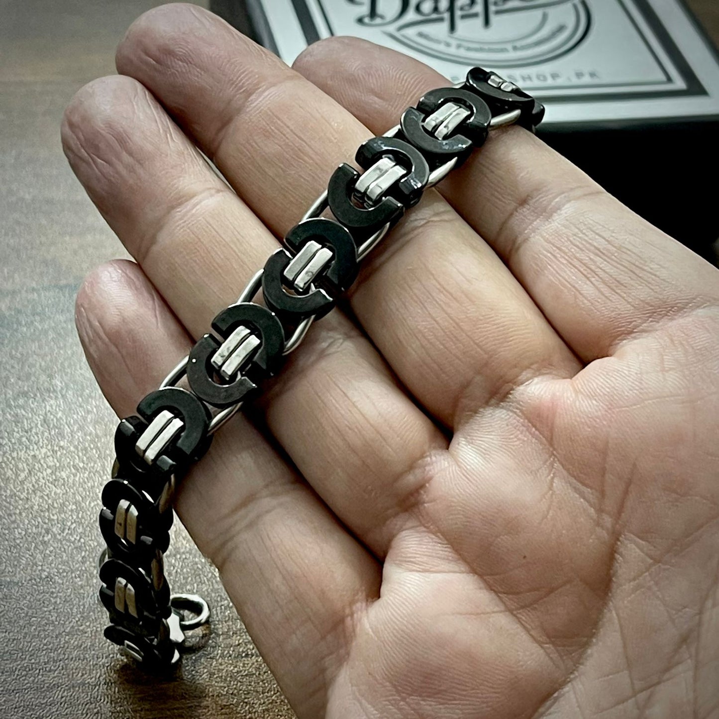 black and silver chain bracelet for men online in pakistan