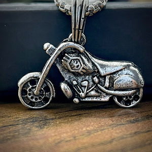 Antique Silver Old Motorcycle Pendant Necklace