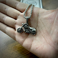 Load image into Gallery viewer, Antique Silver Old Motorcycle Pendant Necklace